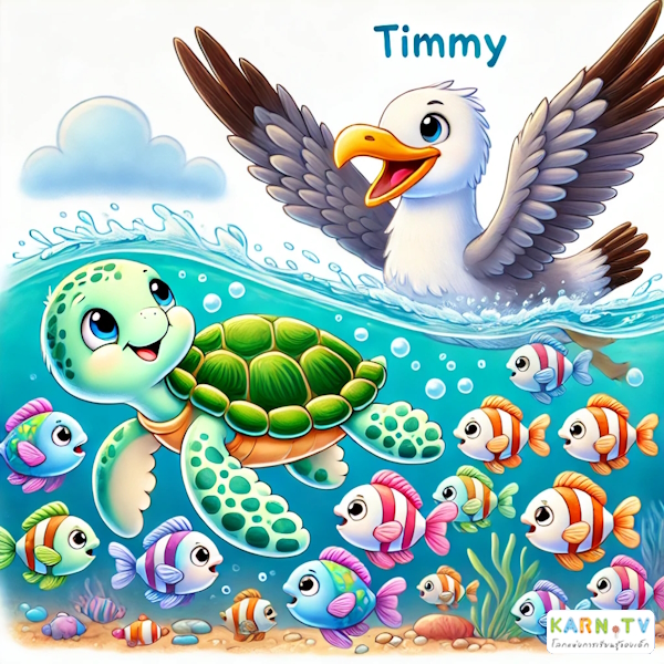 การ์ตูนสำหรับเด็ก ในรูปแบบ นิทานการ์ตูนสองภาษา เรื่อง The Brave Little Turtle หน้า 6